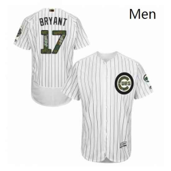 Mens Majestic Chicago Cubs 17 Kris Bryant Authentic White 2016 Memorial Day Fashion Flex Base MLB Jersey